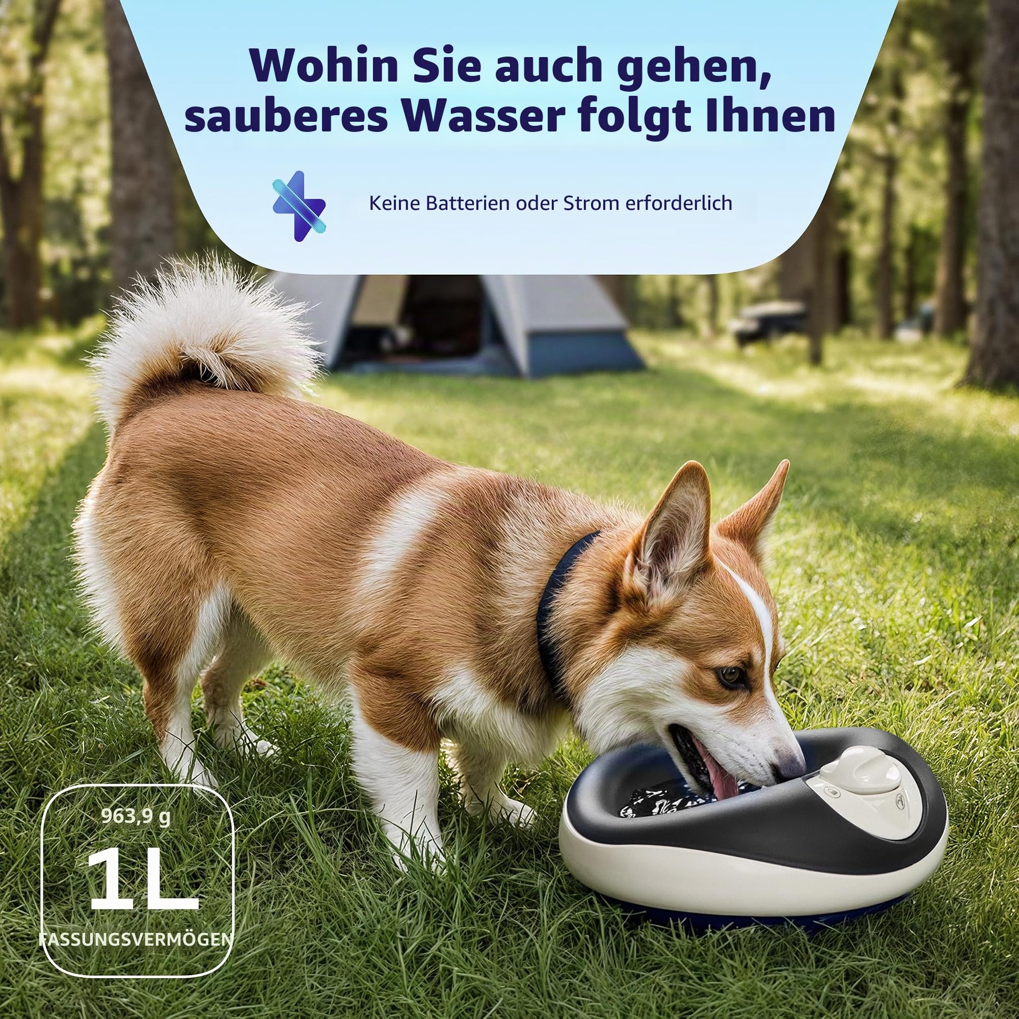 Torus Pet Mini gefilterter Wassernapf (Holzkohle) – 1 Liter – Napf für Zuhause und unterwegs – Autofill – tragbar – antimikrobiell – BPA-frei – Katze – Kleiner Hund