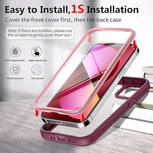 Miniatura 10 de Funda todo en uno para iPhone 13 de 6.1 pulgadas con MagSafe, protector de pantalla de vidrio templado 9H integrado, 2 protectores de lente de