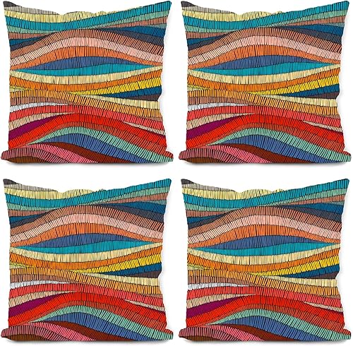 Miniatura 13 de Fundas de almohada coloridas bohemias de 18 x 18 pulgadas, fundas de almohada abstractas modernas, funda de almohada de decoración bohemia,
