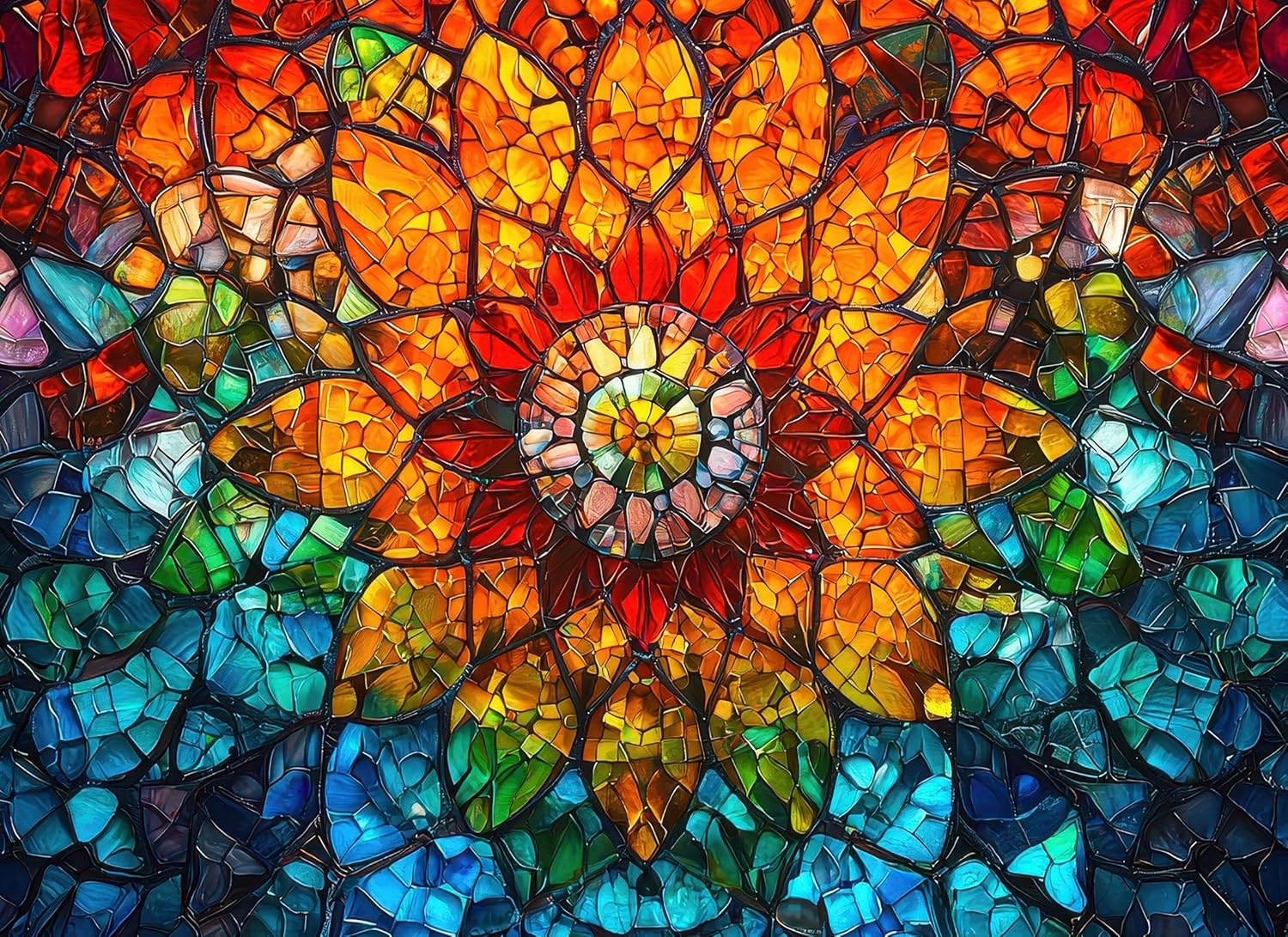 Stained Glass Flower of Life Puzzles for Adults 1000 Pieces, Impossible Hard Difficult Challenging Puzzles for Adults, Colorful Mosaic Flower of Life Jigsaw Puzzle 1000 Pieces