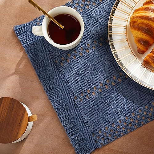 Miniatura 16 de ZeeMart Juego de 4 manteles individuales estilo macramé boho, manteles individuales decorativos naturales de algodón de estilo granja color marfil