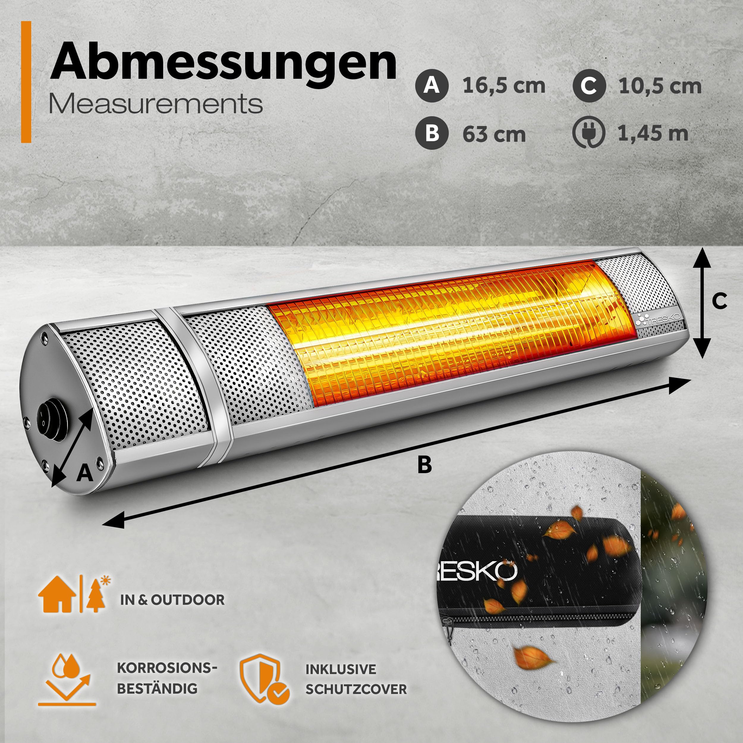TRESKO Infrarot Heizstrahler 2000W mit Fernbedienung | Wärmestrahler Terrasse elektrisch mit 3 Heizstufen | Terrassenstrahler Innen & Außen | Wand-Heizstrahler Infrarotstrahler Wickeltischstrahler…