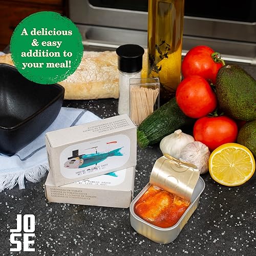 Miniatura 4 de Sardinas enlatadas en salsa de tomate de Jose Gourmet, Sardinas portuguesas capturadas en la naturaleza, conservas de pescado en salsa de tomate,