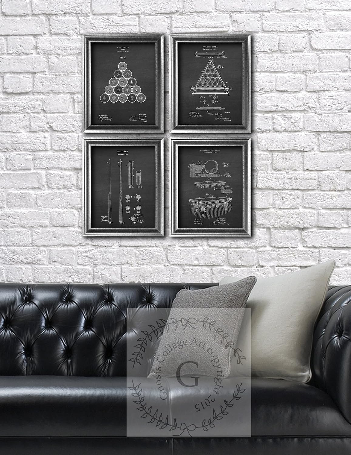 Billiards Pool Room Decor Set of 4 Unframed Art Prints of Billiards Patent Diagrams