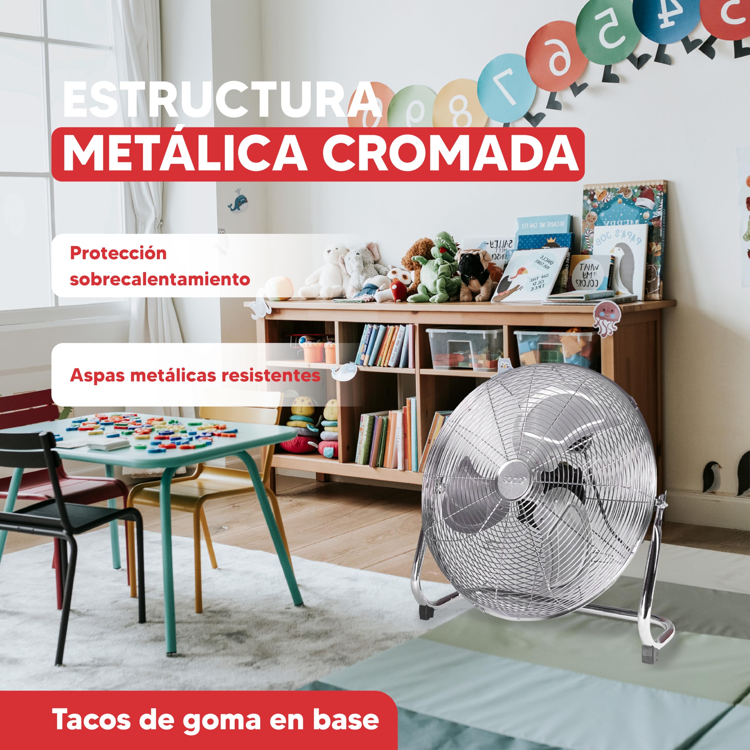 SOGO Ventilador Potente Industrial de Suelo Inclinable - Ventilador para Suelo y Sobresuelo con 3 Velocidades y Aspas Metálicas - Incluye Base con Tacos de Goma para Proteger Superfícies