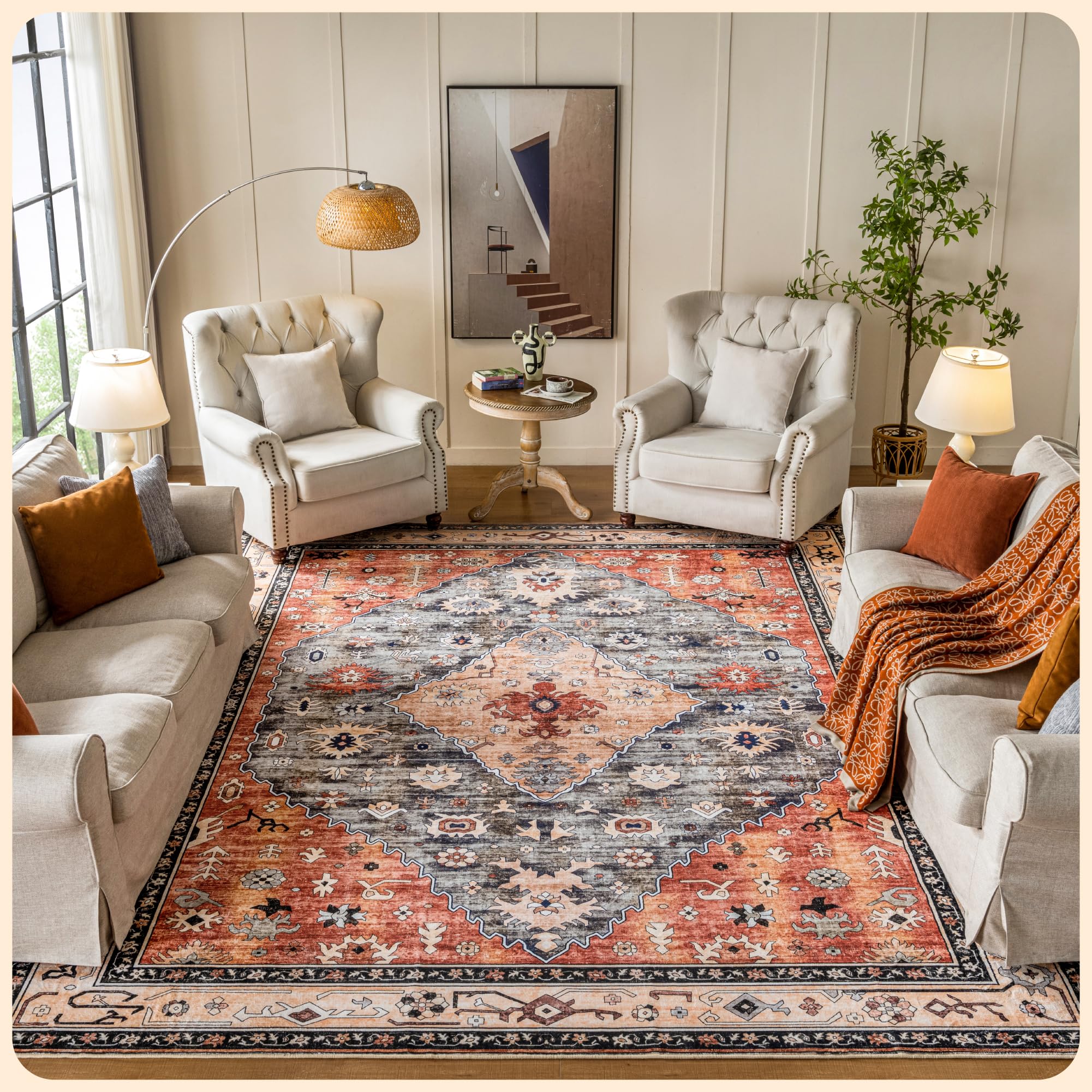 Istana Rugs 9x12 - Red Teal Area Rug - Foldable Plush Area Rugs 9x12 Living Room - Non-Shedding Modern Area Rugs 9x12 Living Room - Anti-Slip Soft Living Room Rug - Soft Microfiber 9 X 12 Area Rugs