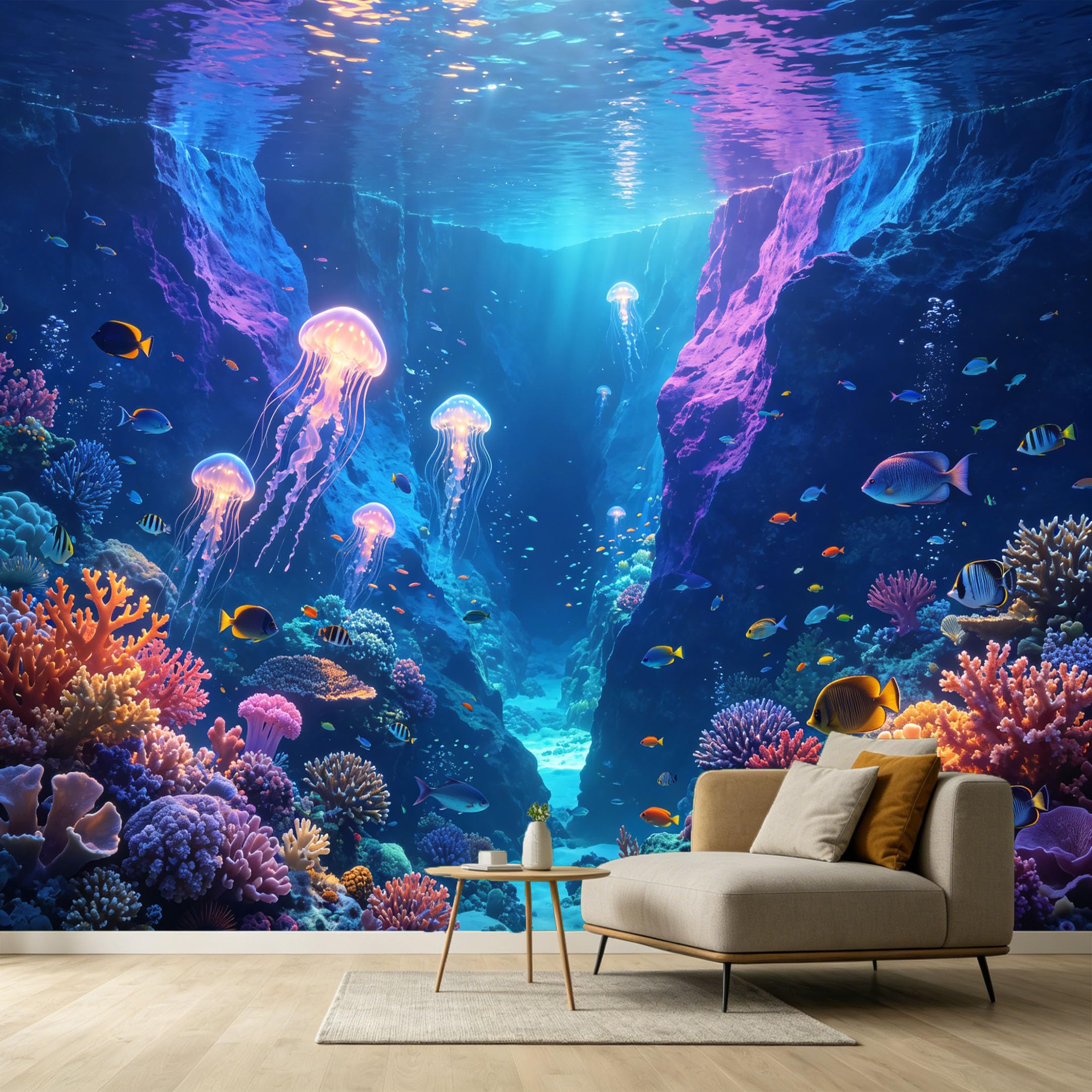 Custom Size Wall Murals Ocean Marine 3D Trompe L'Oeil Jellyfish Coral Reef SelfAdhesive Wall Fabric Removable Large Wallpaper for Photo Living Room