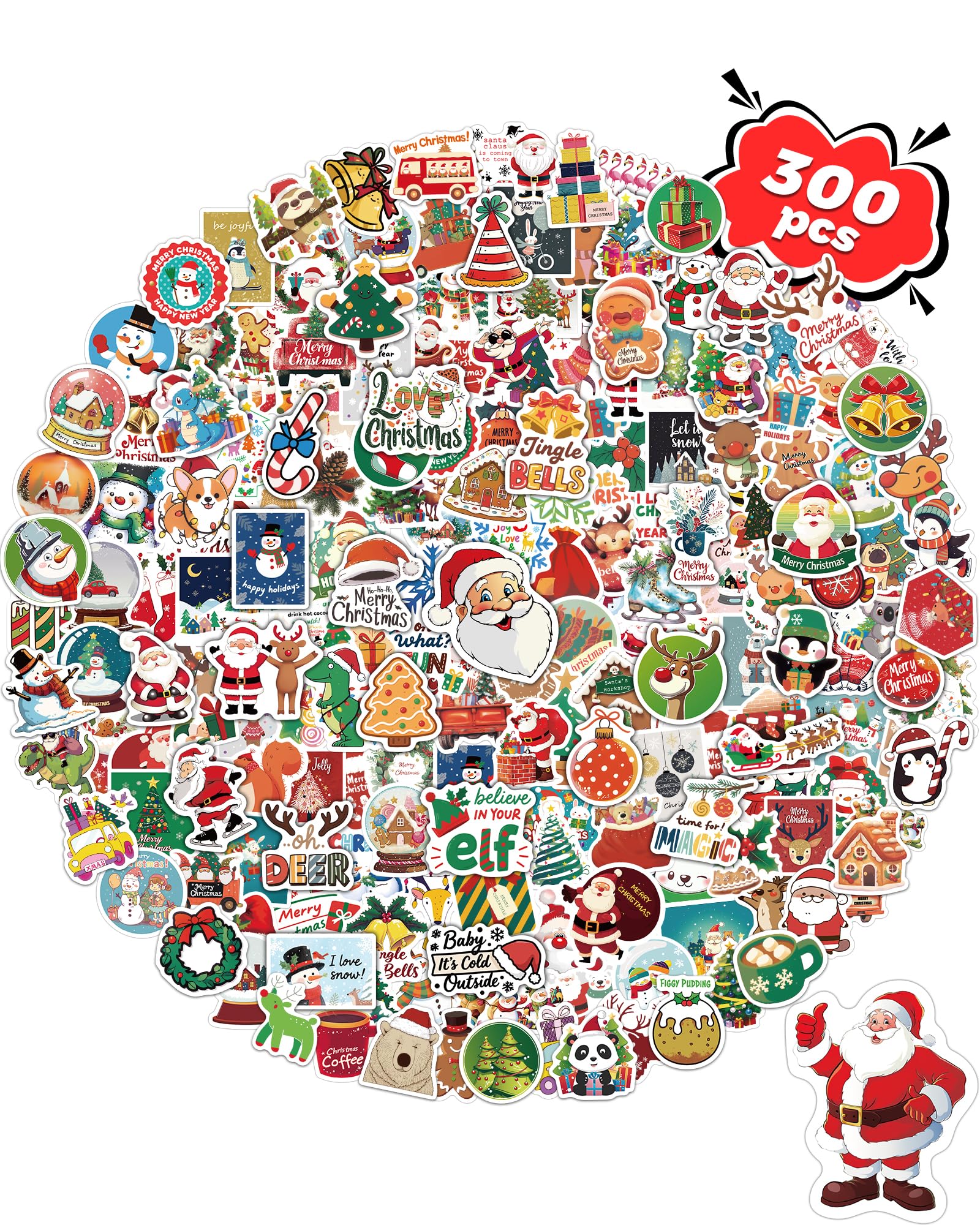 300 PCS Christmas Stickers for Kids, Christmas Party Favors Stocking Stuffers Vinyl Water Bottles Stickers Crafts Gifts for Classroom Students Holiday