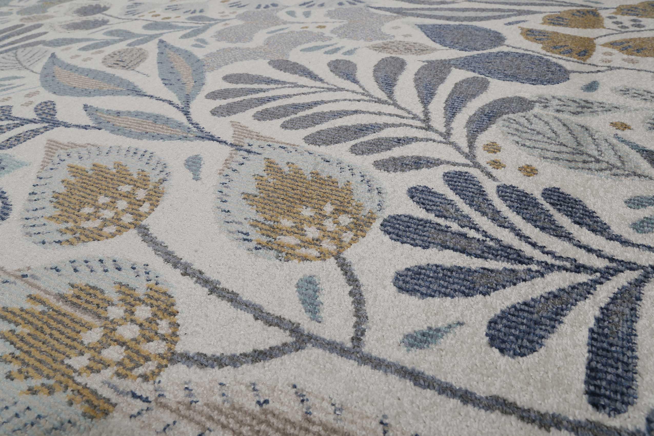 Wecon Home Lilly gewebter Outdoor-Teppich, 80 x 230 cm, blau beige | wetterfester Indoor & Outdoor Teppich mit blumigem Muster ideal für Balkon, Terrasse, Küche, Flur, Wohnmobil