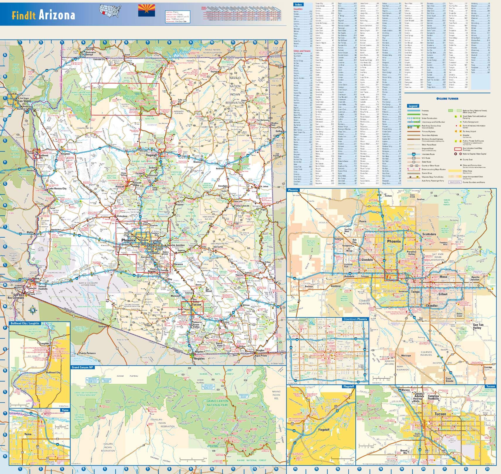 Arizona State Wall Map - 23.75" x 22.5" Laminated