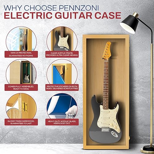 Miniatura 183 de PENNZONI Vitrina para guitarra eléctrica, estuche acrílico para guitarra eléctrica, soporte de pared, estuche de pared para guitarra hecha de marco