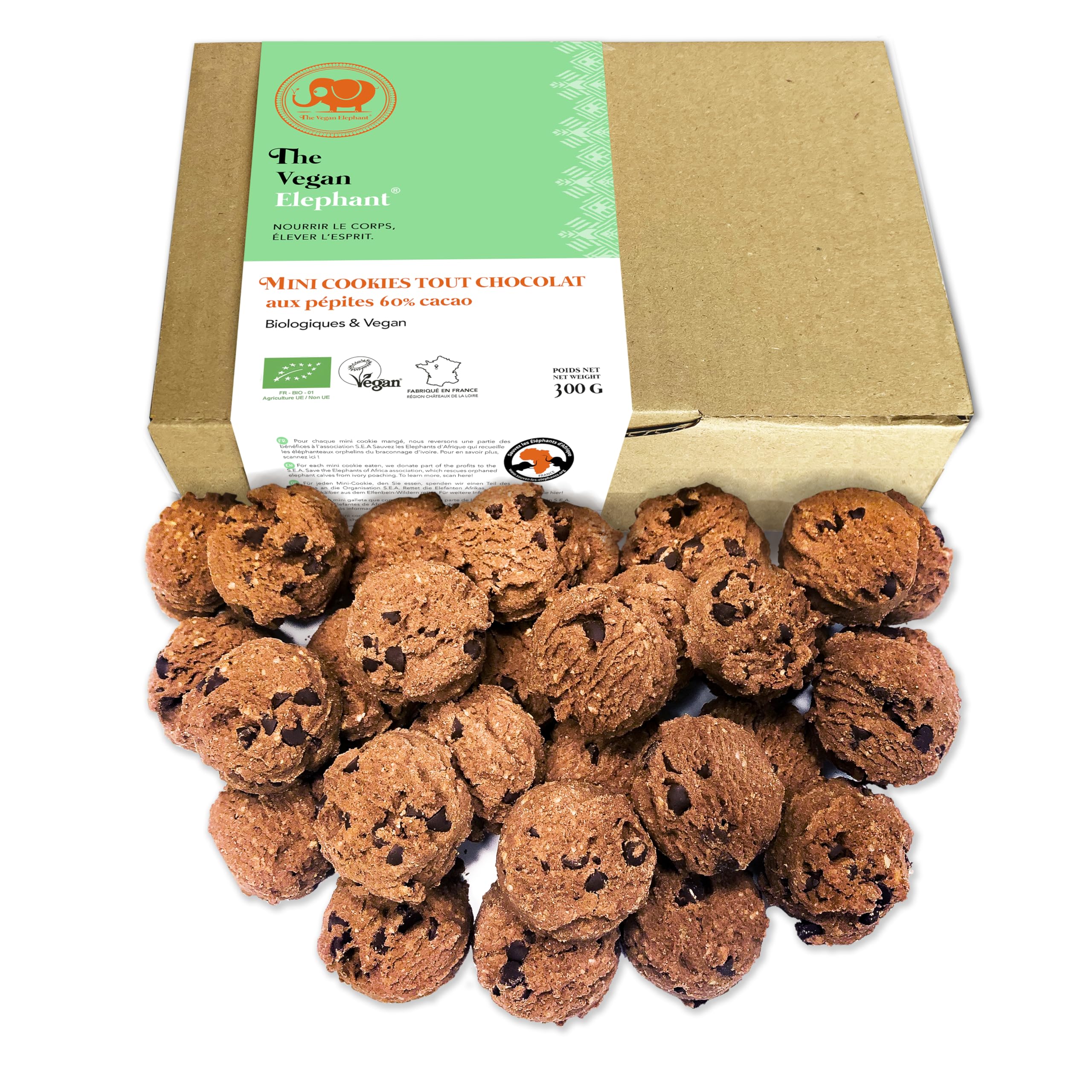 Mini Biscotti Doppio Cioccolato Biologici & Vegani. Biscotti Bio Fatti a Mano, Ingredienti di Alta Qualità, Senza Olio di Palma e Senza OGM. 300g