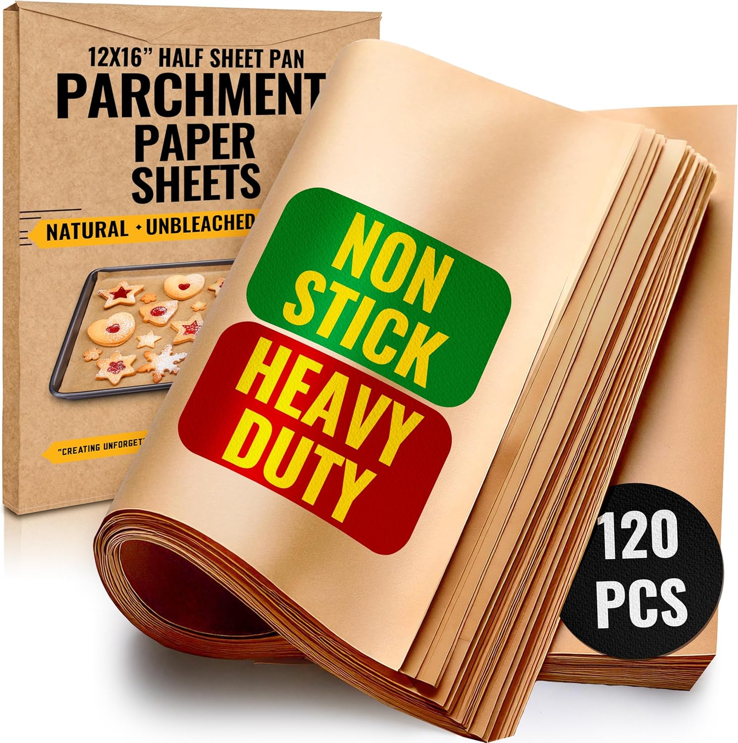 Parchment Paper Sheets for Baking, 12x16 In 120 Pcs by Baker's Signature | Precut Non-Stick &amp; Unbleached - Will Not Curl or Burn, Non-Toxic &amp; Comes in Convenient Packaging The Forest Stew