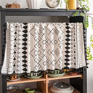 Rideau Cuisine Court 60x60cm PONY DANCE - 2 Panneaux Noir - Brise-Vue Pour Petite Fenêtre Ou Placard