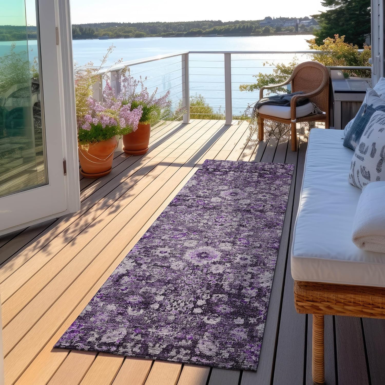 Addison Rugs Chantille ACN651 Purple 2'3" x 7'6" Indoor Outdoor Hallway Runner Rug, Stain Resistant Washable Kitchen Area Carpet for Bathroom, Laundry and Bedroom Rug