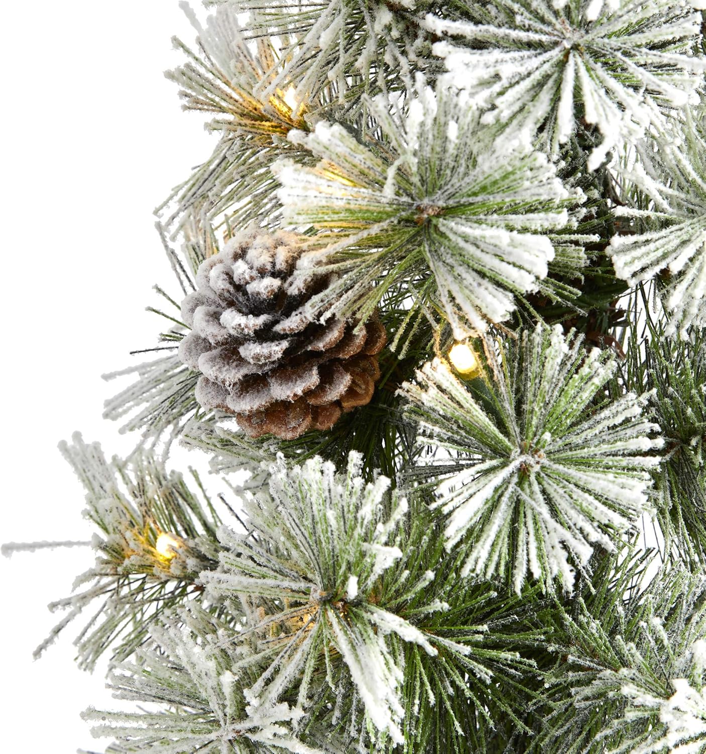 Nearly Natural 3ft. Flocked Artificial Christmas Tree Topiary with 50 Warm White LED Lights and Pine Cones