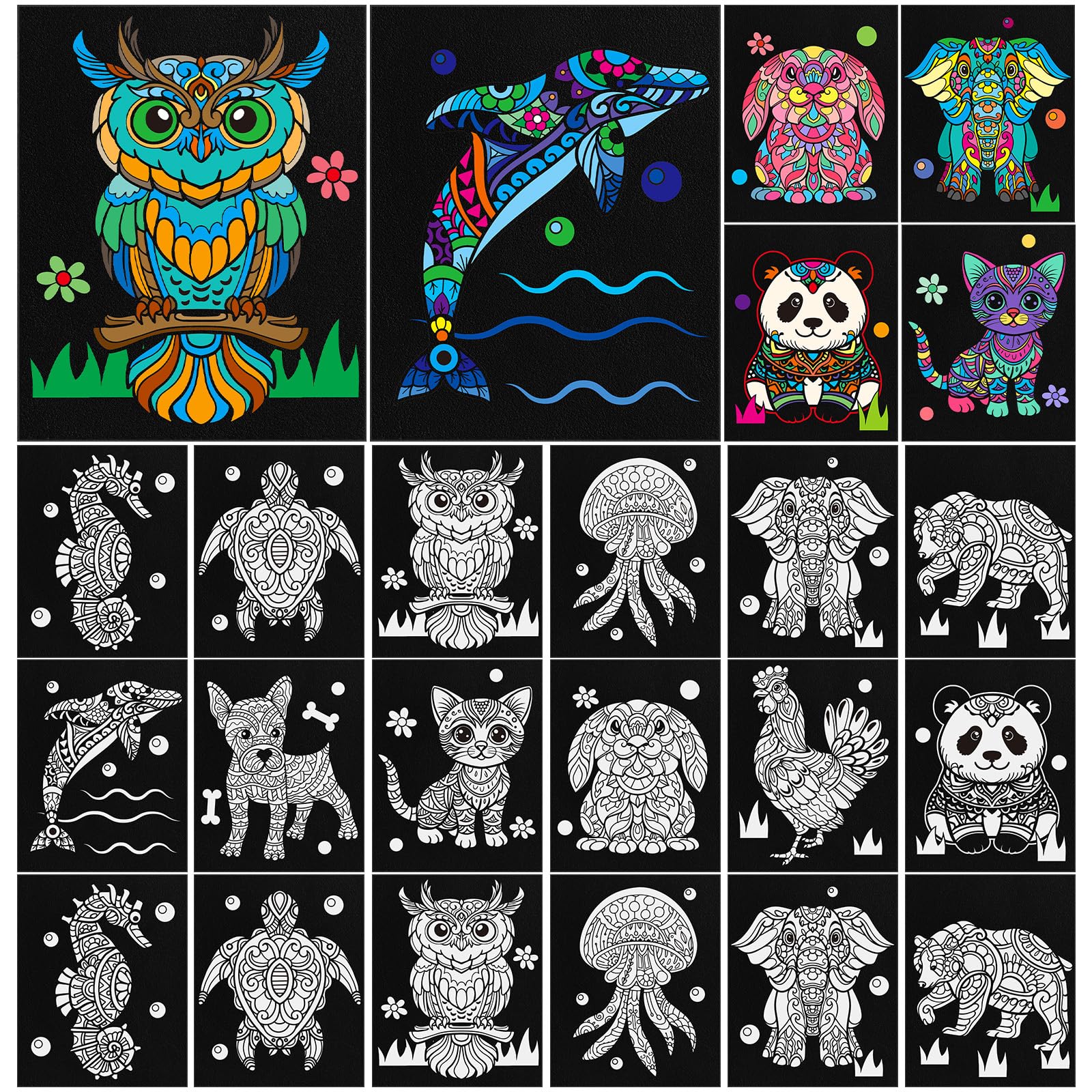 Cinrobiye 48 Pcs Velvet Coloring Posters Animals Fuzzy Posters to Color Bulk Felt Coloring Page Craft for Adults Teenagers All Ages Classroom Assisted Living Festive Holiday Art&Craft Activity โ image 1
