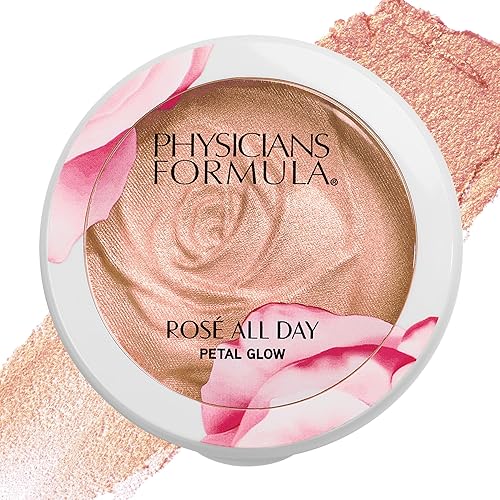 Physicians Formula Rosé All Day Highlighter Blush Face Powder, Shimmer Petal Glow, Pink Soft Petal, Dermatologist Tested, clínicamente probado