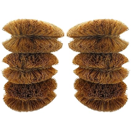 Pack of 6 Tawashi Vegetable Brushes - Natural Coconut Fiber Scrubber, Japanese Design, Ideal for Fruits, Veggies, Cast Iron Cleaning and Household use with Wire Hanging Loop by SKARBY