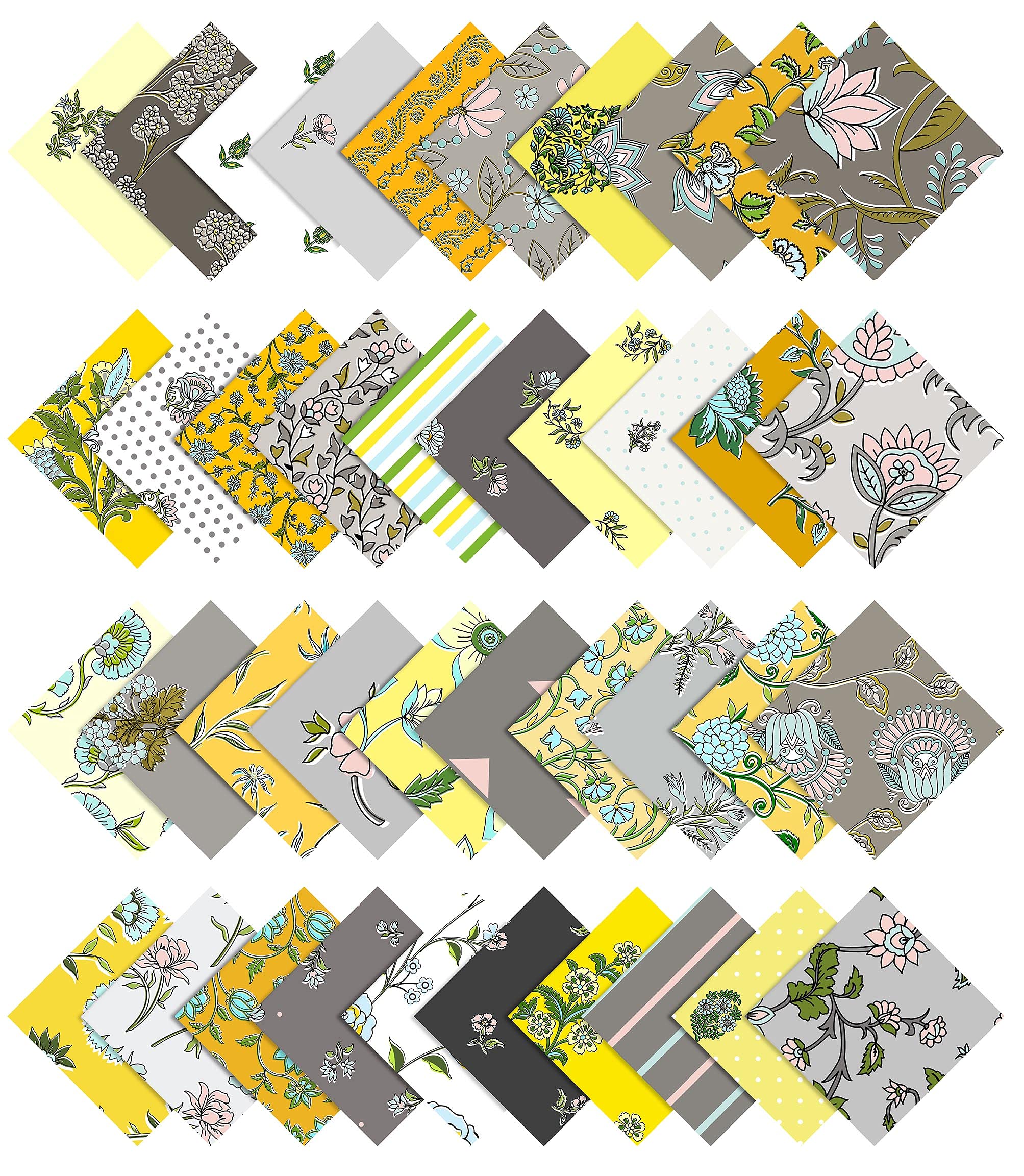 Soimoi Florals Print Precut 5-inch Cotton Fabric Quilting Squares Charm Pack DIY Patchwork Sewing Craft- Light Gray