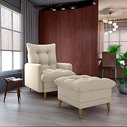 Poltrona Do Papai Reclinável Confortável Com Puff Veludo Bege