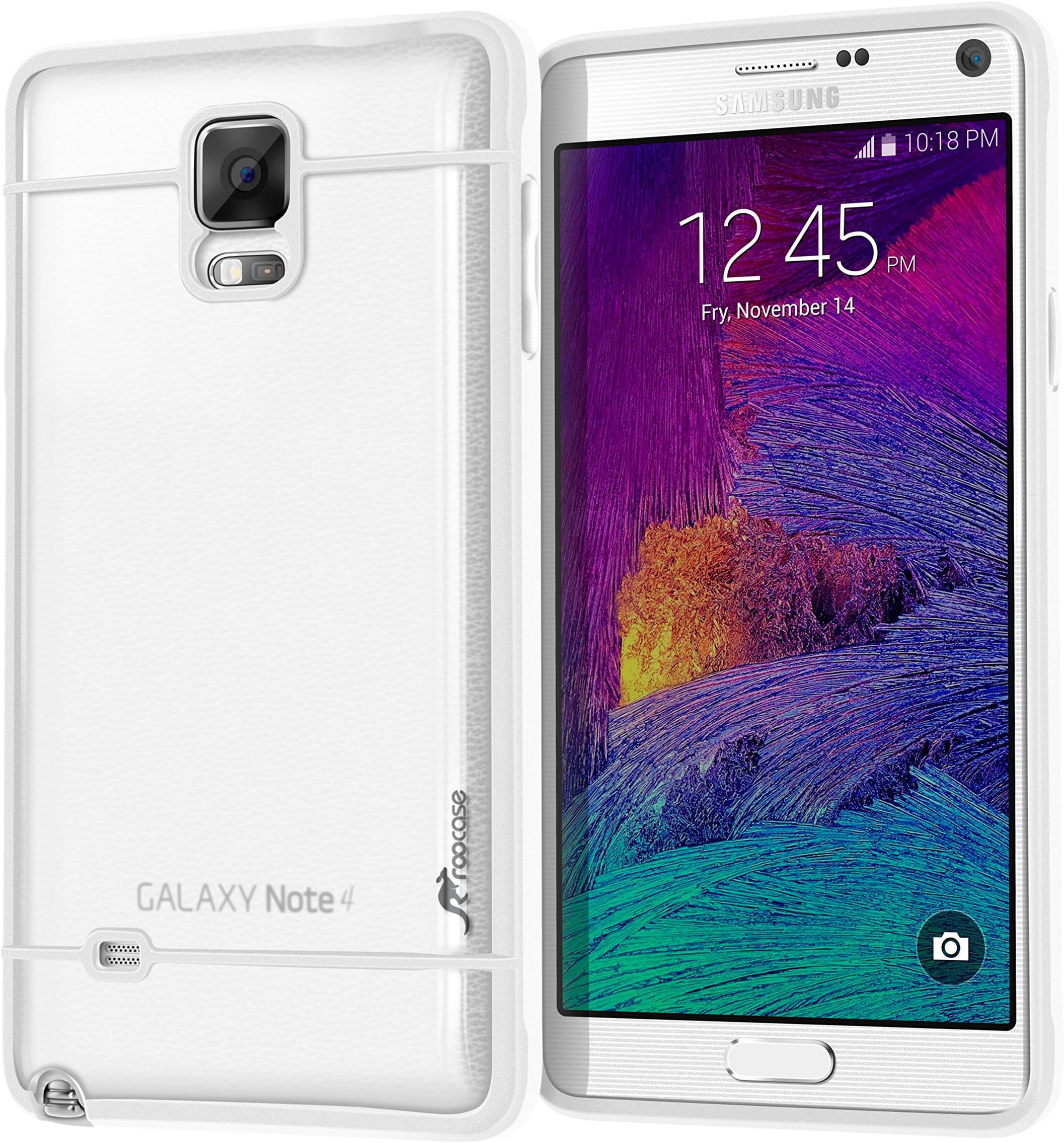 roocase Galaxy Note 4 Case, Note 4 (2014) Case [Fusion Series] Slim Fit Hybrid Frost PC/TPU Trim Case Cover for Samsung Galaxy Note 4, White
