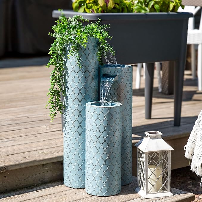 Overall, the Sunnydaze Moroccan Trellis 3-Column Modern Outdoor Water Fountain is a beautiful and functional addition to your outdoor decor. Its stylish design, durable construction, and soothing water sounds make it a perfect choice for adding a touch of elegance to your garden, patio, or backyard space. Description by ChatGPT.