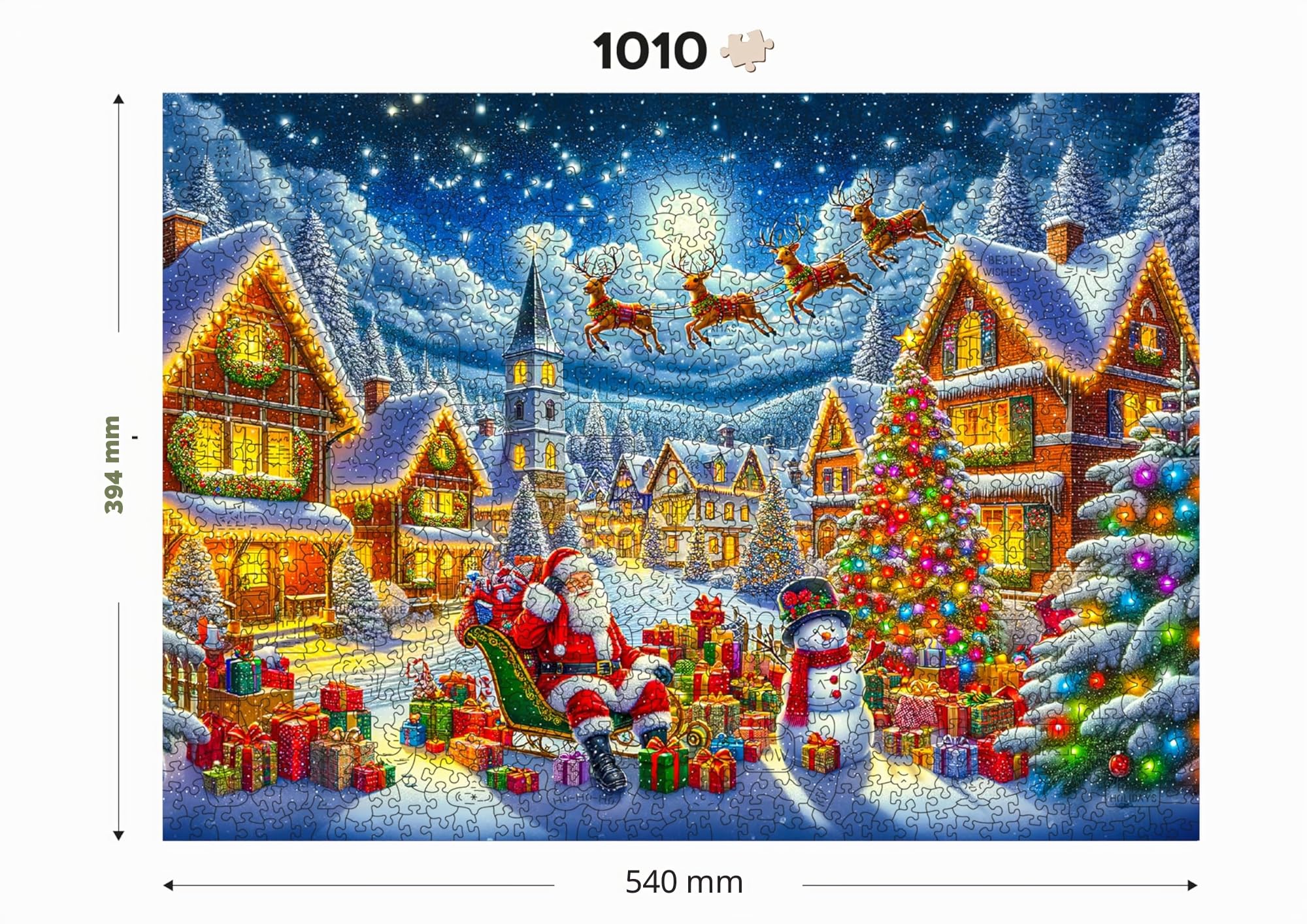 WOODEN.CITY Puzzles de Noël en Bois 1000 pièces – Le Voyage Joyeux du Père Noël – Fabriqué en UE – 54 x 39,4 cm