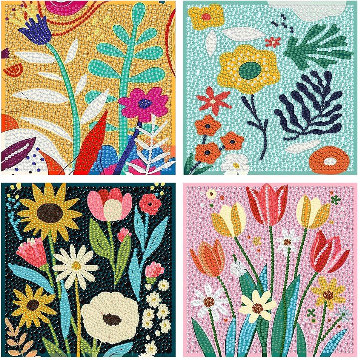 WEMEON 4 Pack Diamond Art Kits for Kids Home Wall Decor 6x6 inch