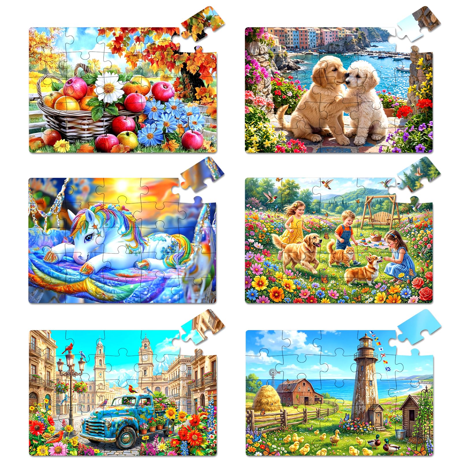 6 Pack 25 Piece Large Piece Puzzles for Seniors with Dementia & Alzheimer's Puzzles | Memory Care Games for Elderly Adults | Easy Grip Cognitive Activities in Nursing Home
