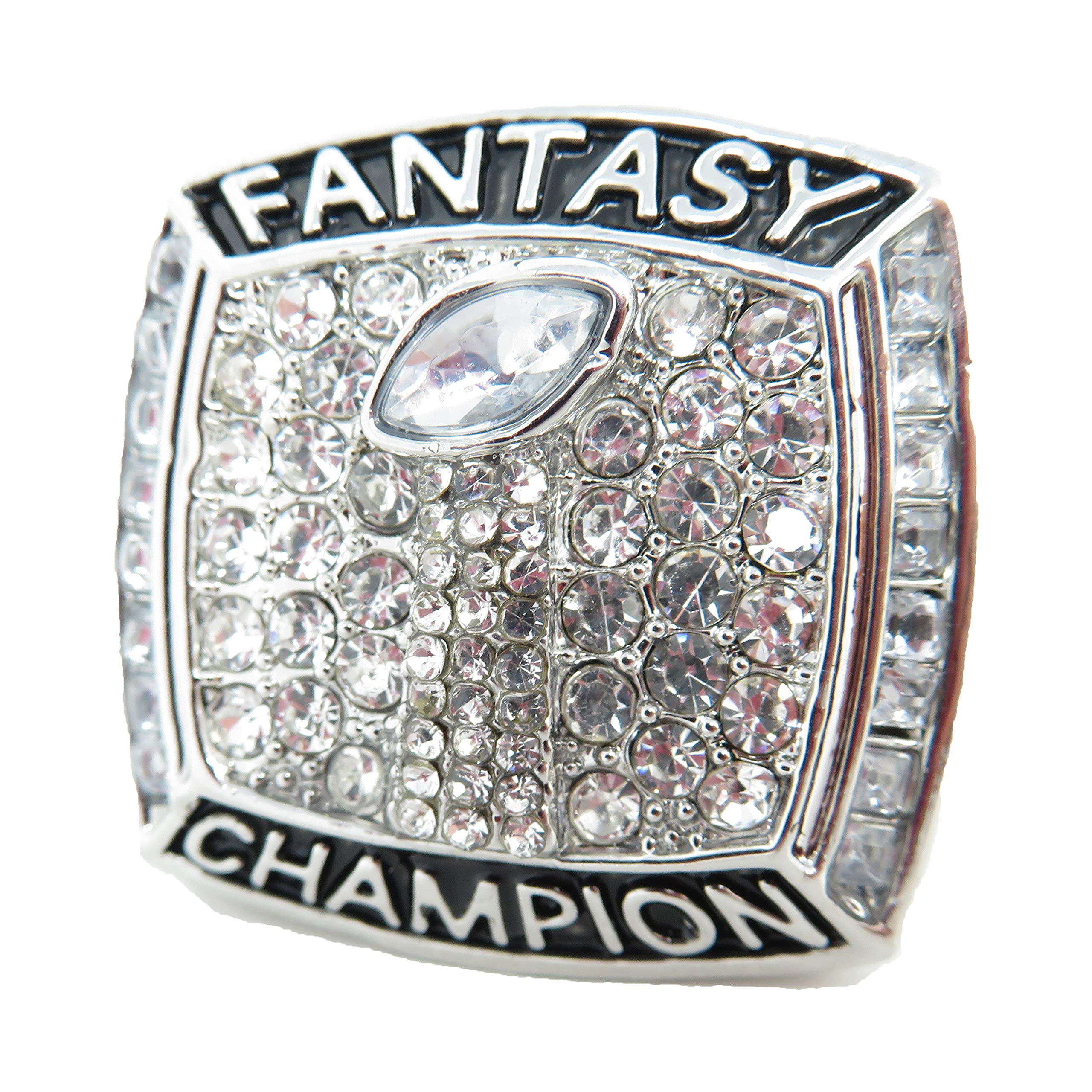 Sorrick2022 Fantasy Football Championship Ring in Clear Display Case | Heavy Duty Silver Tone FFL League Champ with Stand
