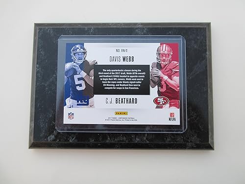 Miniatura 2 de Davis Webb & C.J Beathard New York Giants & San Franciso 49ers 2017 Panini Contenders Football Round 3 player card mounted on a 4" x 6" black marble