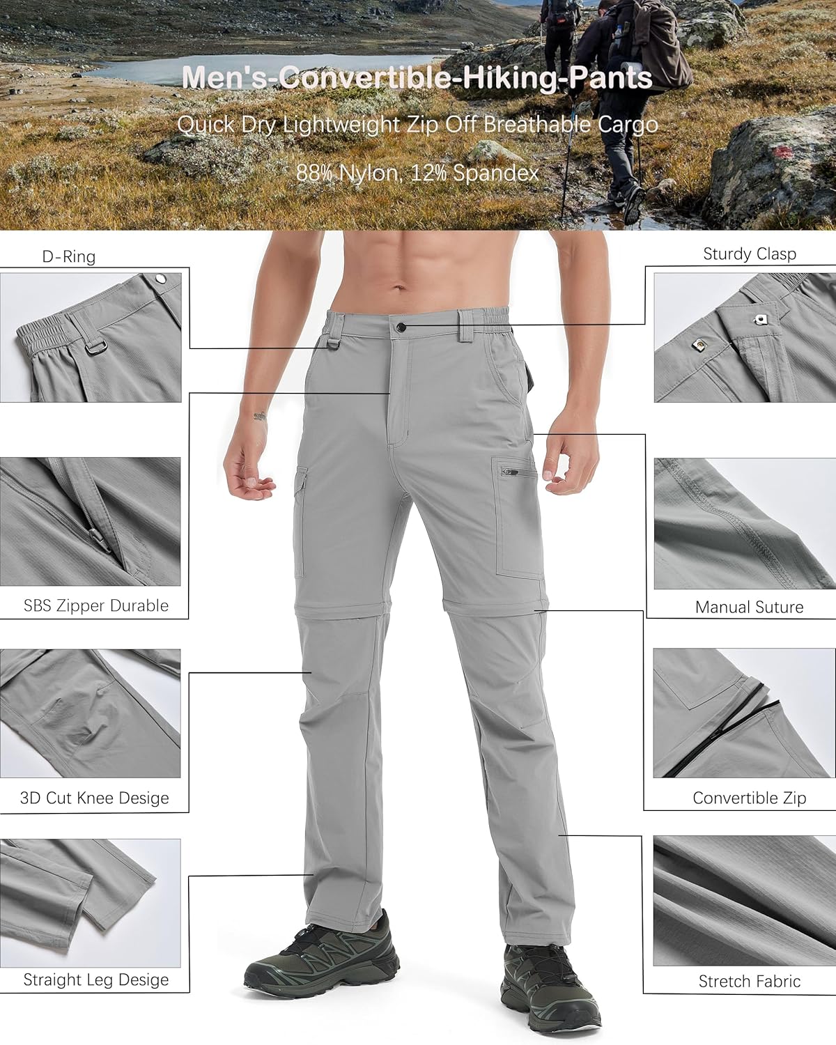 Men's Hiking Convertible Zip Off Pants Outdoor Waterproof Quick Dry Lightweight Fishing Safari Travel Cargo Work Pants - Image 4