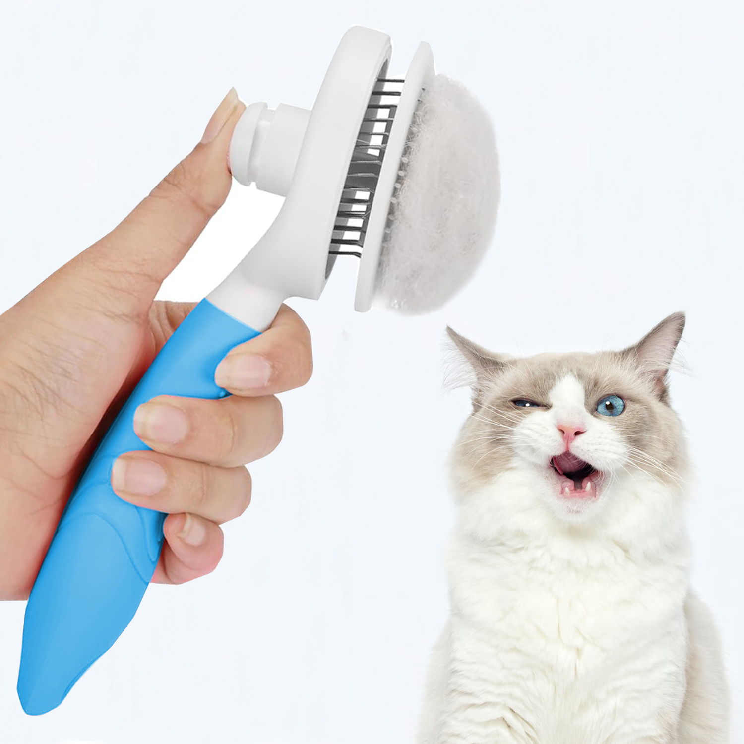 Self Cleaning Slicker Brush - Cat Brush Skin-Friendly Deshedding Grooming Massaging Tool for Long & Short Haired Pets, Cat Hair Brushes Easy Removes Undercoat for Dogs Cats Rabbits - UPGRADED, Blue - image 8