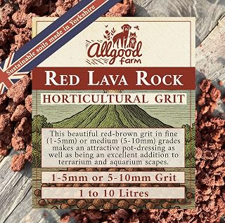 Grano de roca de lava roja, 1-5 mm o 5-10 mm, roca de escoria roja de grado hortícola premium para bonsái, suculentas, cobertura de macetas y acuarios (fino 1-5 mm, 1 litro)