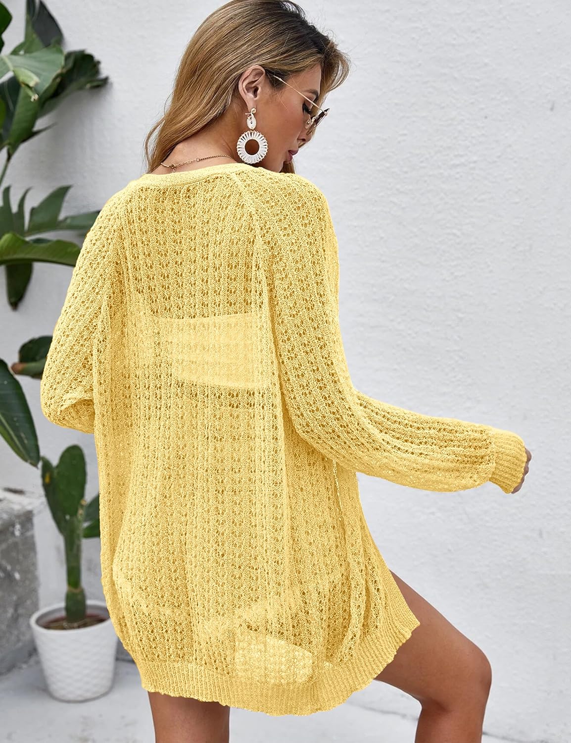 Women Crochet Lightweight Cardigan Cover Up Open Front Long Sleeve Summer Cardigans - Image 4