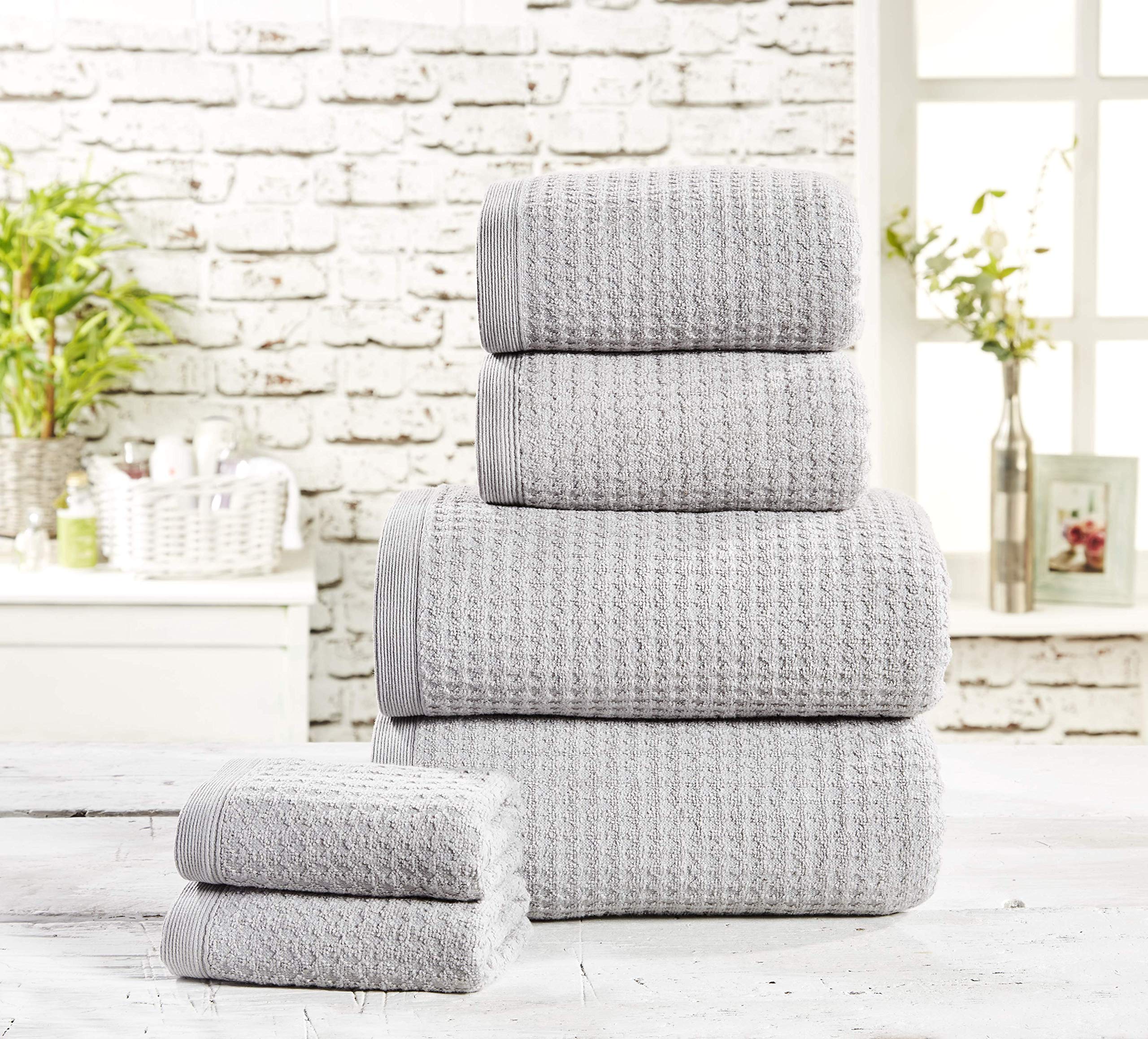 Rapport Six Piece Waffle Towel Bale Set 480gsm, Cotton, Storm Grey, 6