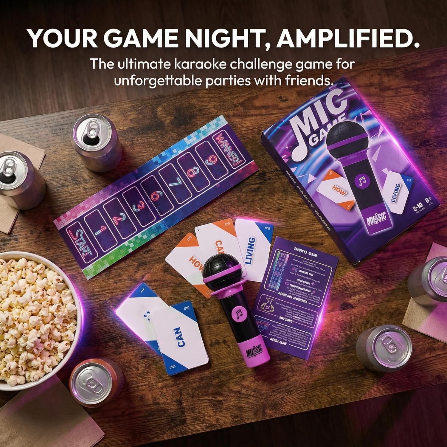 ATG The Mic Karaoke Card Game - Family Karaoke Board Game with 250 Song Lyrics & Plastic Mic, 2-10 Players Ages 8+, Fun Singing Activity for Adults & Kids Game Night