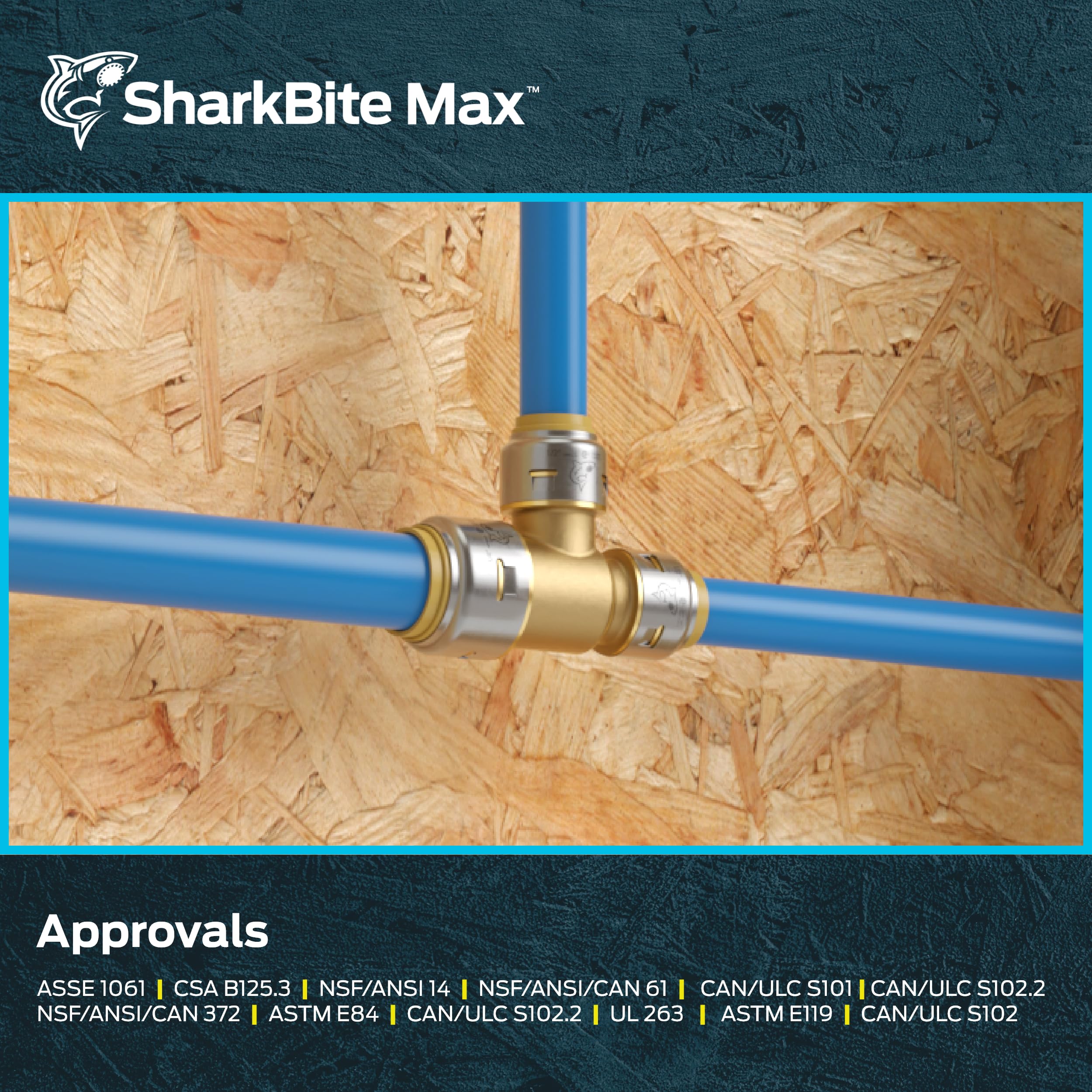 SharkBite Max 3/4 pulgadas x 1/2 pulgada x 1/2 pulgada en T reductor, paquete de 6, accesorio de fontanería de latón a presión para conectar, tubo PEX, cobre, CPVC, PE-RT, HDPE, UR454