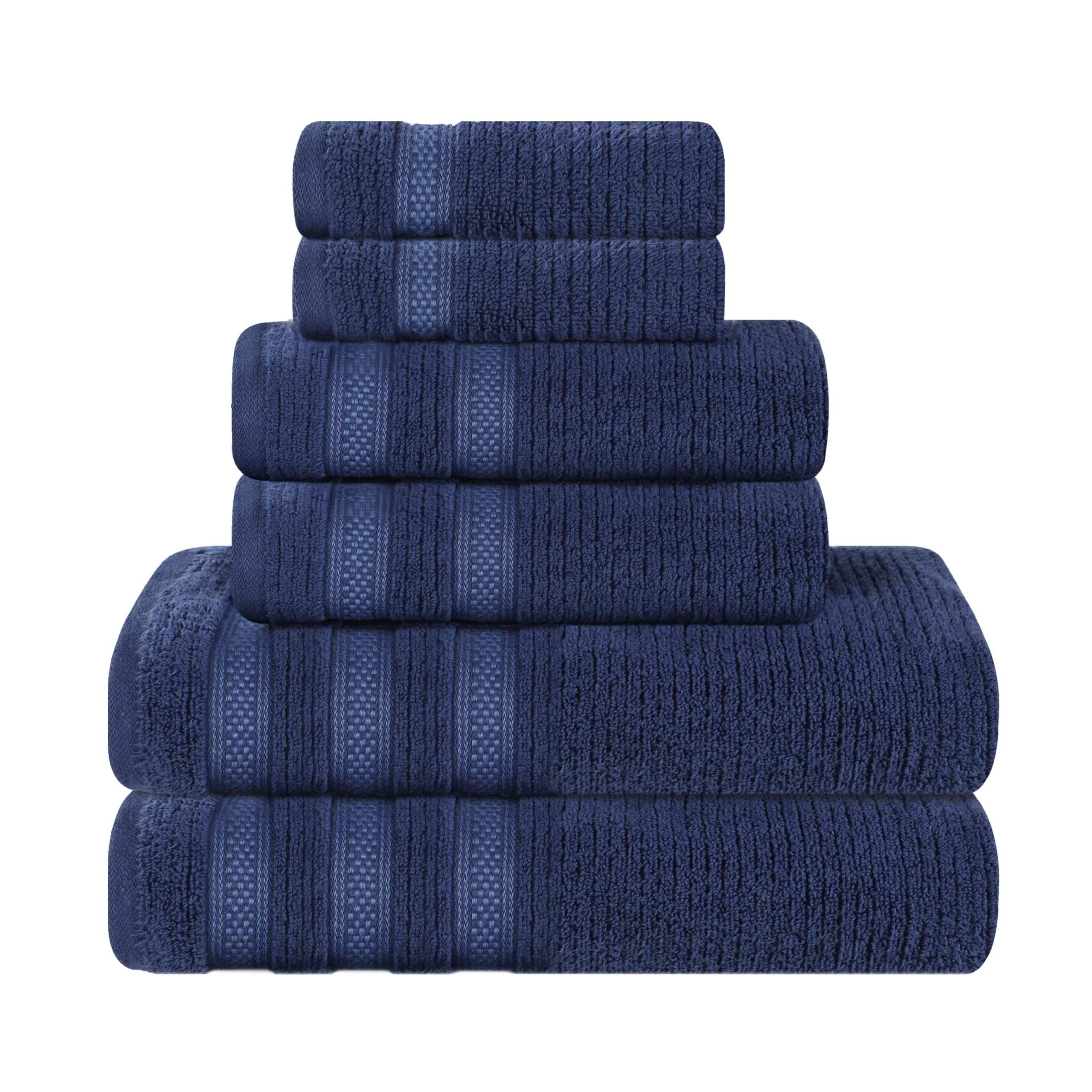 Superior Cotton 6-Piece Towel Set, Zero Twist, Ribbed Geometric, Bathroom Essentials, Shower, Spa, Luxury Plush Soft Absorbent Towels, Includes 2 Bath