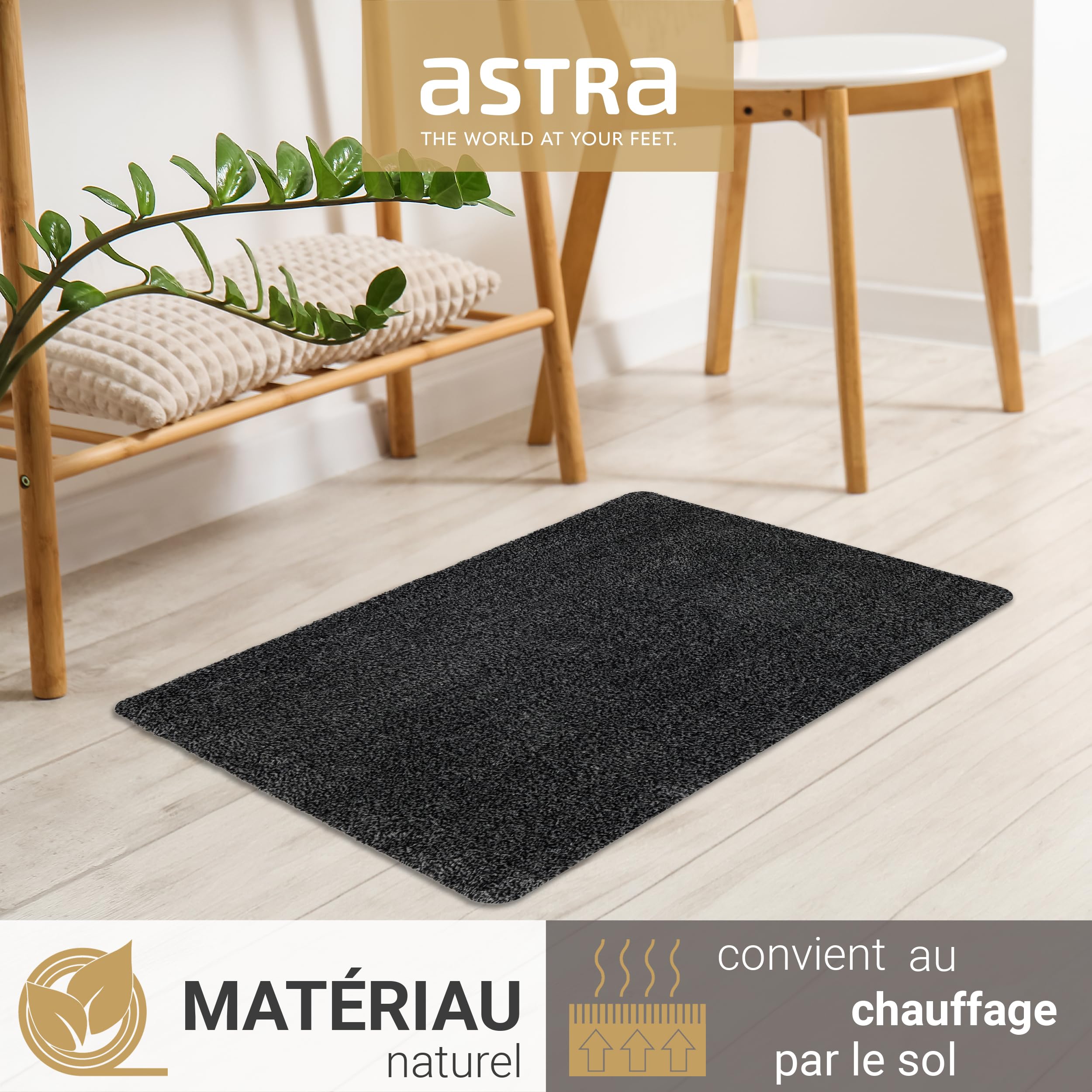 Astra Paillasson intérieur antidérapant - paillasson Durable Lavable à 30°C - paillasson sans PVC - paillasson Facile d'entretien - Lot de 2 50x80 cm Anthracite