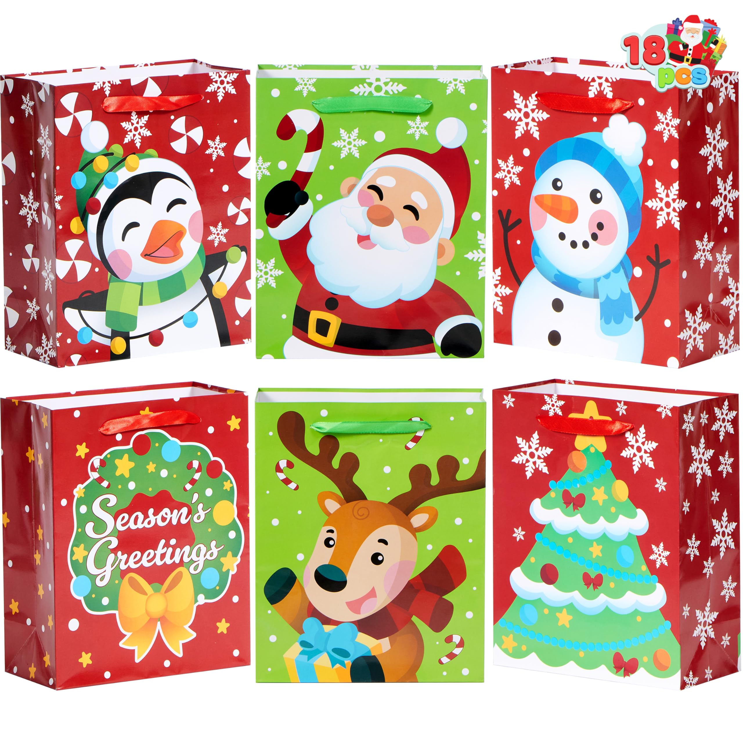 JOYIN 18-Pack Christmas Gift Bags - 4.3x5.5x2.5 Inch Holiday Treat Bags For Classroom Party Favors