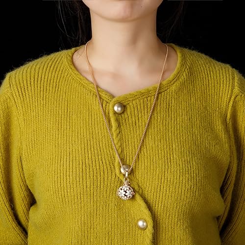 Miniatura 7 de YoungJewl Collar difusor de aceite esencial, diamantes de imitación de crisantemo crema, con colgante de aromaterapia de cobre, 7 piezas de piedra