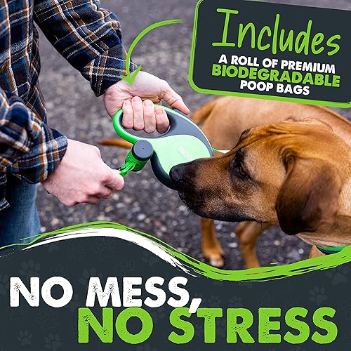 Miniatura 5 de Mighty Paw Correa retráctil con soporte integrado para bolsa de excremento  Correa retráctil de 16 pies de largo para perros pequeños, razas