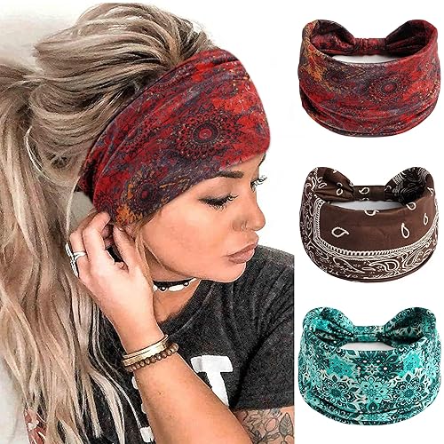 FULZTEY Diademas bohemias para mujer, diademas anchas anudadas, lindas diademas de algodón suave, turbantes grandes y gruesos, bandas elásticas para