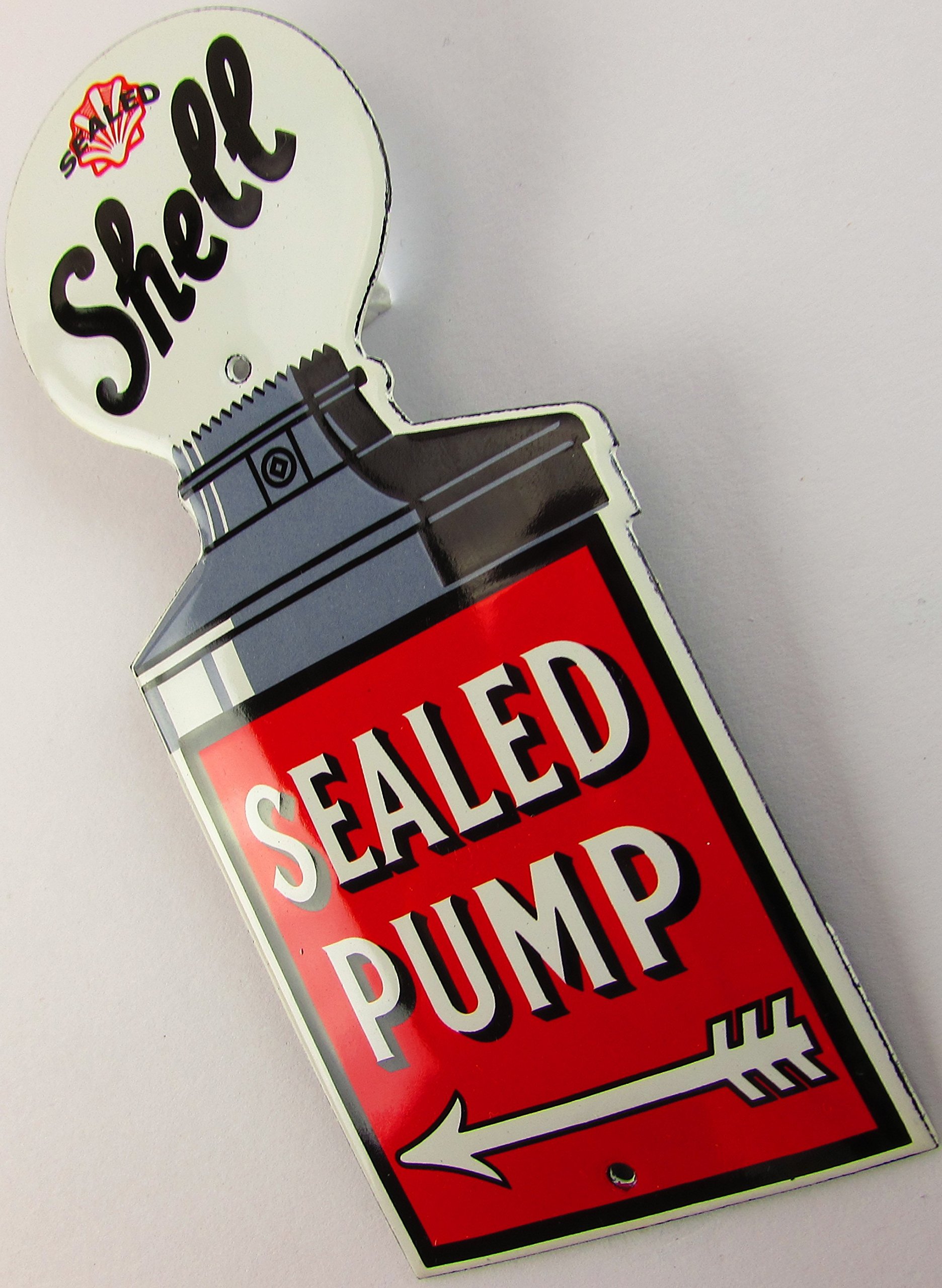 NUEVO esmalte Cartel Shell Sealed Pump, 5,5 cm x 15 cm, Classic nostálgico Cartel años 50 Life Style Retro Fifties