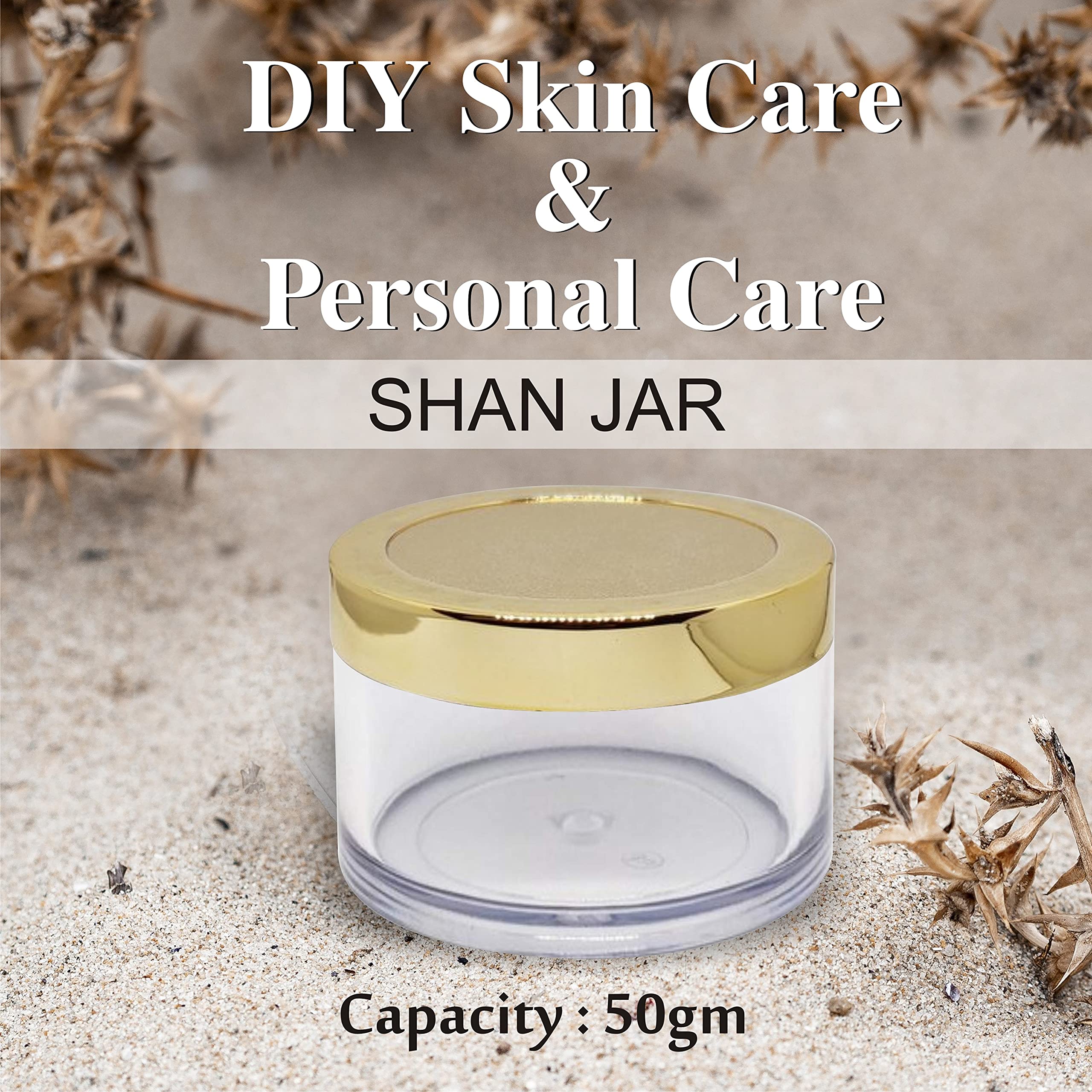 Zenvista Empty Cosmetic Containers, Acrylic Jars, Small Containers For Cosmetics, Lip Balm Containers, Transparent Jar With Gold Cap-50gm (Pack of 5) 1