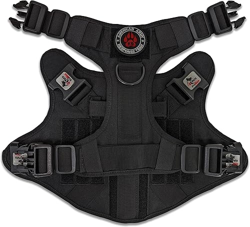 Miniatura 10 de Arnés táctico para perros grandes, arnés táctico para perros grandes, arnés ajustable sin tirones con asa, arnés de pecho chaleco para perro