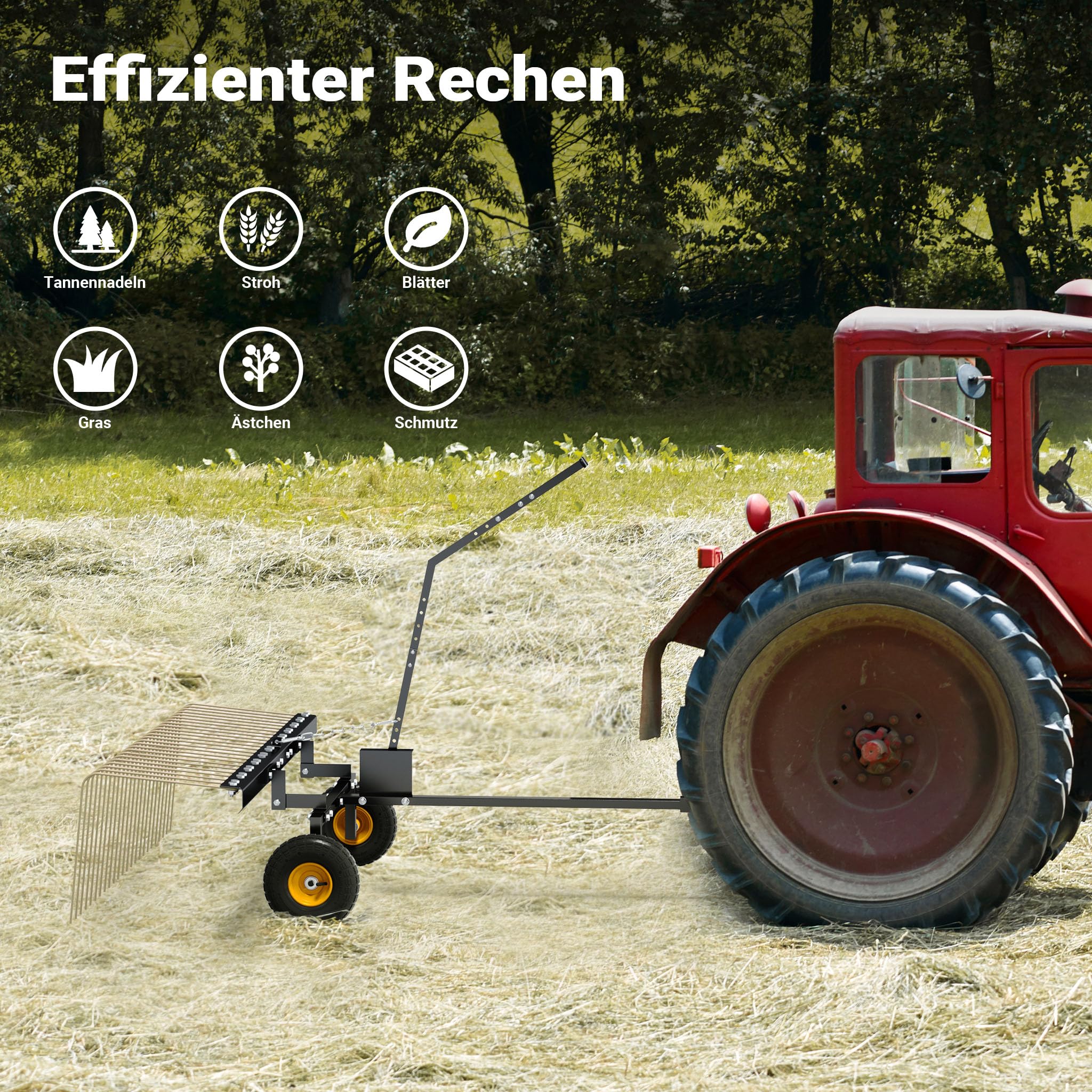Wiltec Rasentraktor Rechen mit 148 cm Arbeitsbreite, Rasenlüfter zum Entmoosen und Laubrechen auf Rasen, Vertikutierer für Aufsitzmäher, ATV und UTV