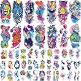 86 Sheets Temporary Tattoo, 14 Sheets Large Half Arm Fake Flower Cat Owl Lion Tattoos, 72 Sheets Tiny Waterproof Semi Permanent Temporary Tattoos Realistic for Women Girls Kids Adults